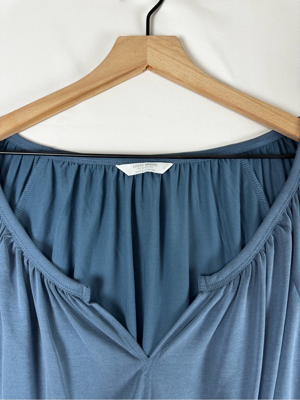 Lucky Brand NWT Blue Peasant Blouse Balloon Sleeve Modal Top Size L - Picture 4 of 7